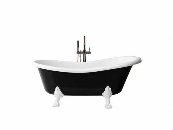 Cada freestanding ovala, compozit, cu exterior negru si interior alb, 168x76x55 cm Foglia Retro