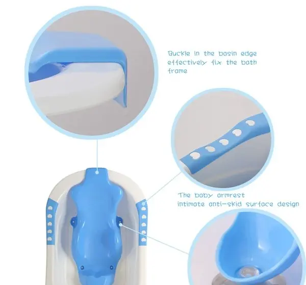 Cadita bebelusi Little Mom Angel Blue cu reductor detasabil ergonomic cu fixare in ventuze inclus, echipata cu manere antiderapante, Dop de scurgere, 88 x 51 x 22 cm
