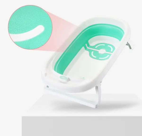 Cadita bebelusi Little Mom Fold Mint pliabila, cu dop evacuare, picioare cu material antiderapant, margini rotunjite
