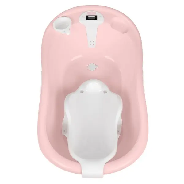 Cadita copii cu termometru digital si reductor anatomic detasabil KikkaBoo Lavera Pink,realizata din plastic rezistent cu margini rotunijite,fara BPA,manere pentru mutare usoara,suport sapun si recipient clatire inclus