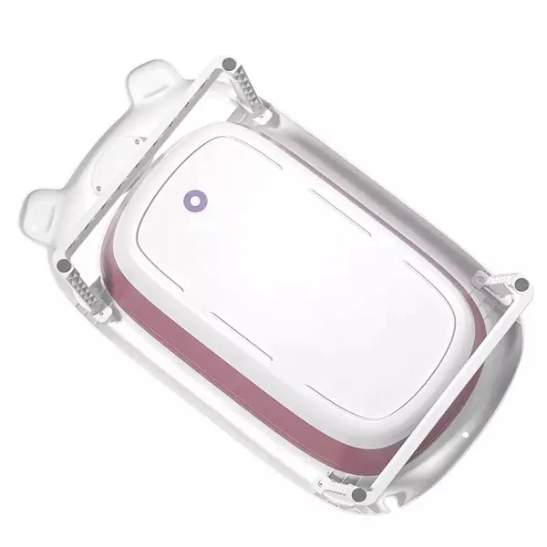 Cadita Little Mom Bear Pink pliabila cu margini rotunjite, dop evacuare apa, picioare antiderapante, suprafata antialunecare, dimensiune 81,7 x 47 x 21,6 cm