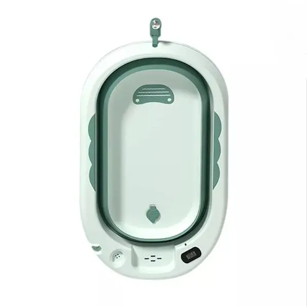 Cadita Little Mom Green pliabila, cu termometru incorporat, margini rotunjite, dop evacuare, suprafata anti-alunecare, capacitate 40 L