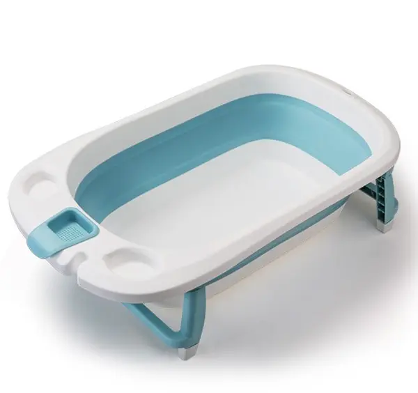 Cadita Little Mom Lemon Bathtub Blue pliabila, cu margini rotunjite, dop evacuare, senzor temperatura