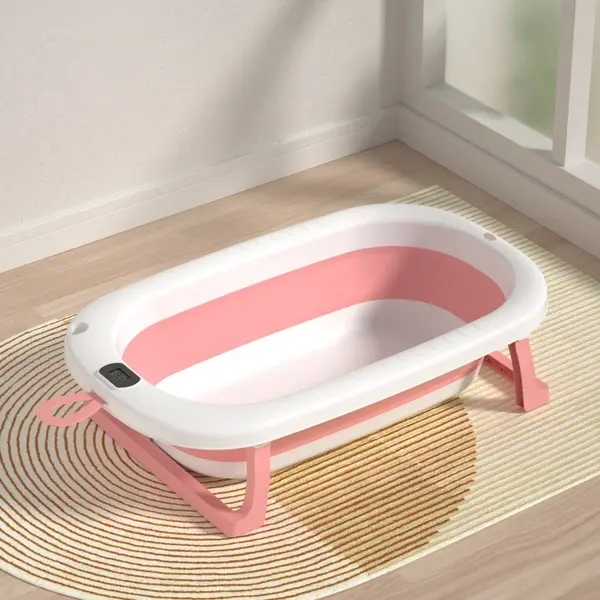 Cadita pliabila pentru bebelusi Bebe Royal Roz 76 cm, cu termometru digital si dop de scurgere