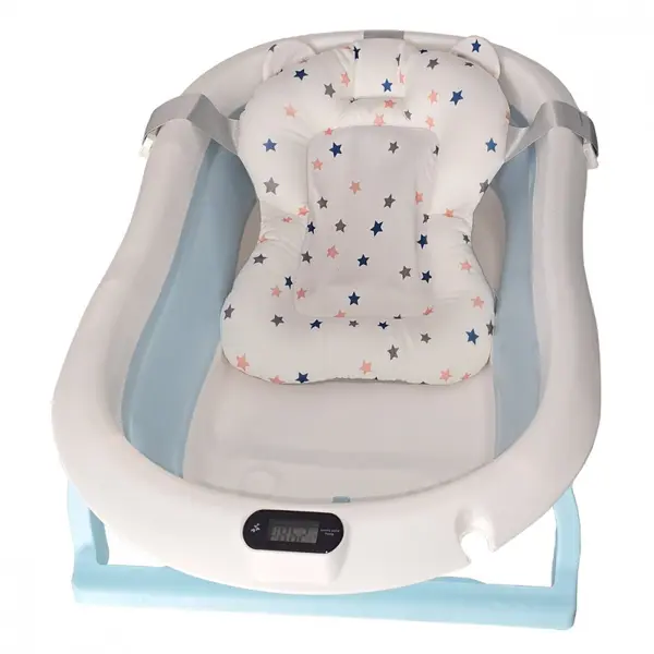 Cadita pliabila pentru bebelusi KidsCare Albastra cu termometru, perna reductor, jucarii, protectie cap, cana pliabila
