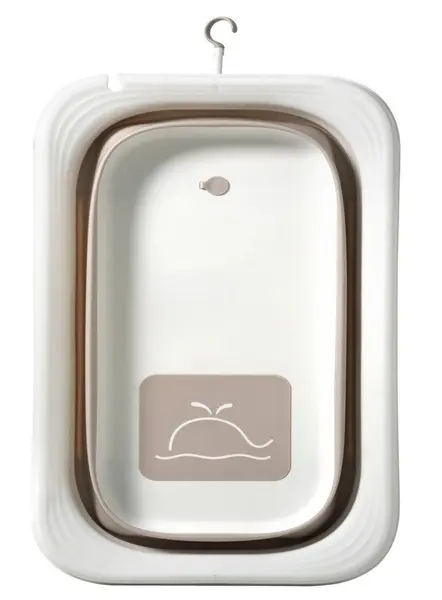 Cadita pliabila pentru bebelusi Little Mom Cream, prevazuta cu dop de scurgere, suport pentru fixarea capului de dus, dimensiune 85 x 50 x 21.5 cm