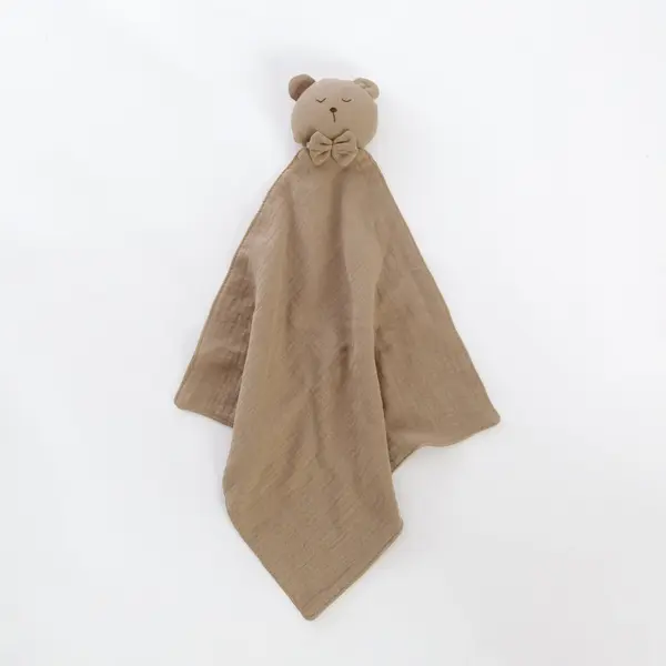 Cadou jucarie nou nascut, minipăturică somn bebe Ursuleț maro, muselină, comforter TWINDECO Brown Sleepy Teddy