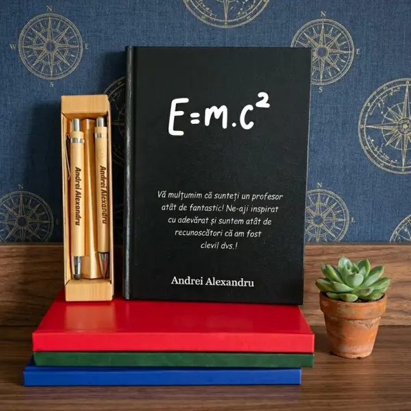 Cadou pentru Profesor Fizica- Agenda personalizata + Pix si Creion mecanic personalizat