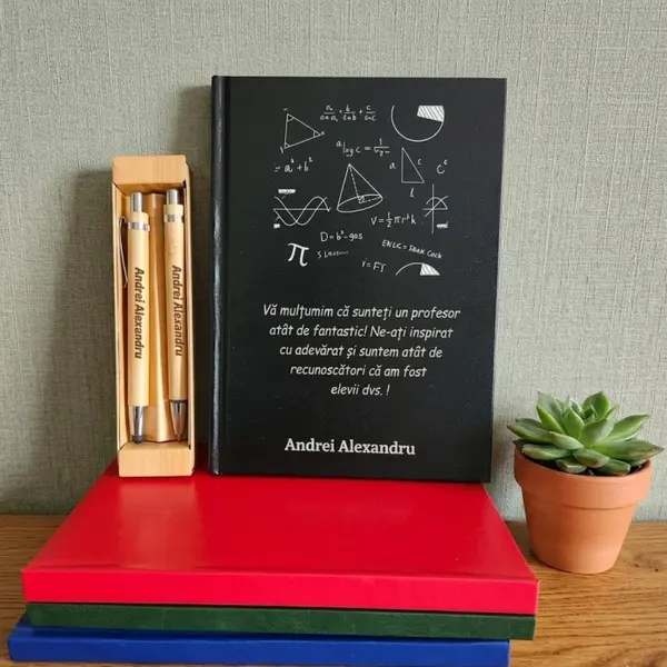 Cadou pentru Profesor Matematica - Agenda personalizata + Pix si Creion mecanic personalizat