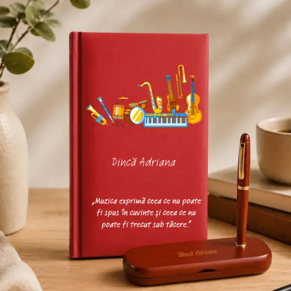 Cadou pentru profesorul de muzica - Agenda + set de scris personalizate