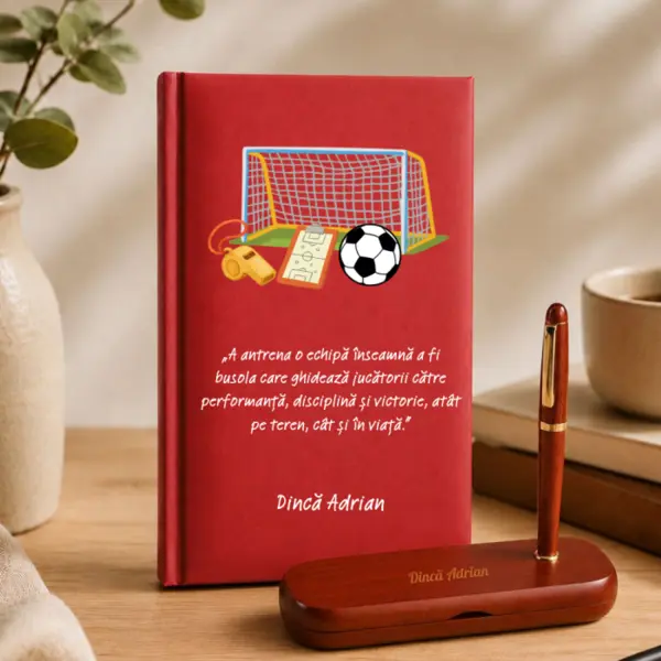 Cadou pentru profesorul de Sport- Agenda + set de scris personalizate