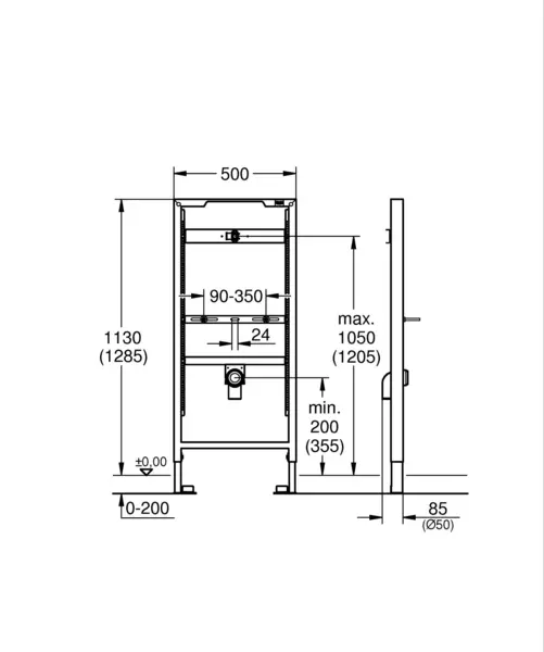 Cadru pisoar Grohe Rapid SL, otel, ajustabil, 38517001