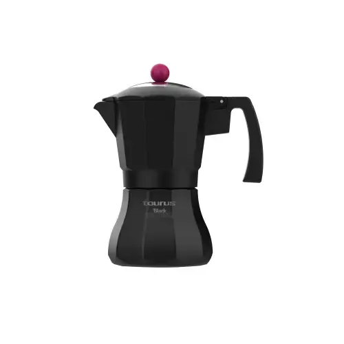 Cafetiera Moka Pot Taurus BLACK MOMENTS KCP9003I, 3 cesti, baza INOX, compatibil cu toate plitele (Negru)
