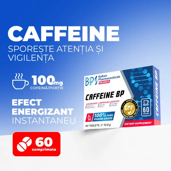 Caffeine, Supliment pentru Energie și Arderea Grăsimilor, 60 Tablete