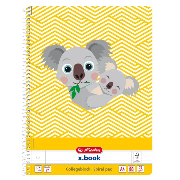 Caiet cu spira A4, 80 file, Cute Animals Koala, Herlitz, dictando