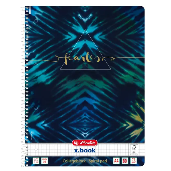Caiet cu spira A4, 80 file, New Batik Fearless, Herlitz