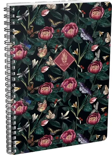 Caiet cu spiră Lizzy Card Xrcise Look - Peonies, A4,pătrate mici