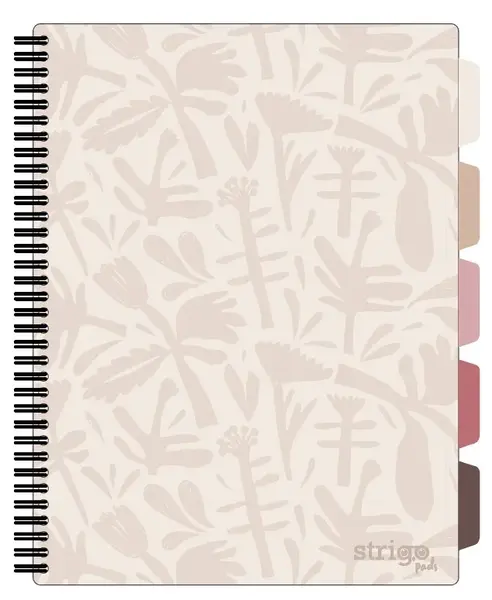 Caiet cu Spirala si Separatoare Strigo Pads Project Book Floral A4, Matematica, Crem