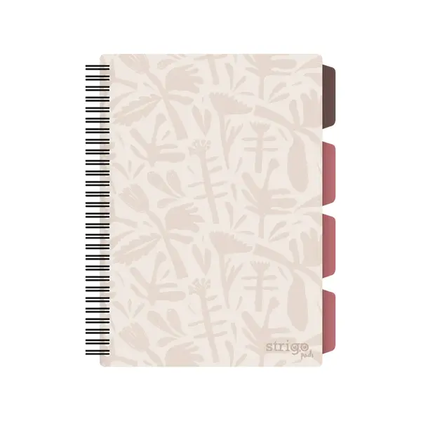 Caiet cu Spirala si Separatoare Strigo Pads Project Book Floral B5, Matematica, Crem
