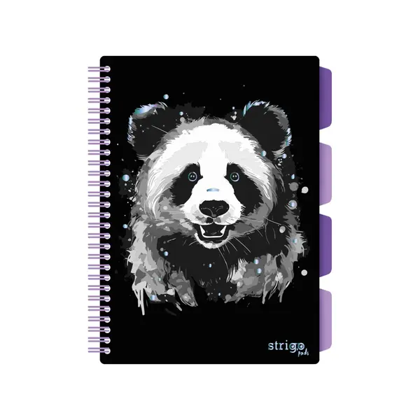 Caiet cu Spirala si Separatoare Strigo Pads Project Book PANDA B5, Dictando, Negru