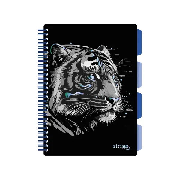 Caiet cu Spirala si Separatoare Strigo Pads Project Book TIGRU B5, Dictando, Negru