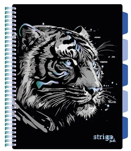 Caiet cu Spirala si Separatoare Strigo Pads Project Book TIGRU A4, Dictando, Negru