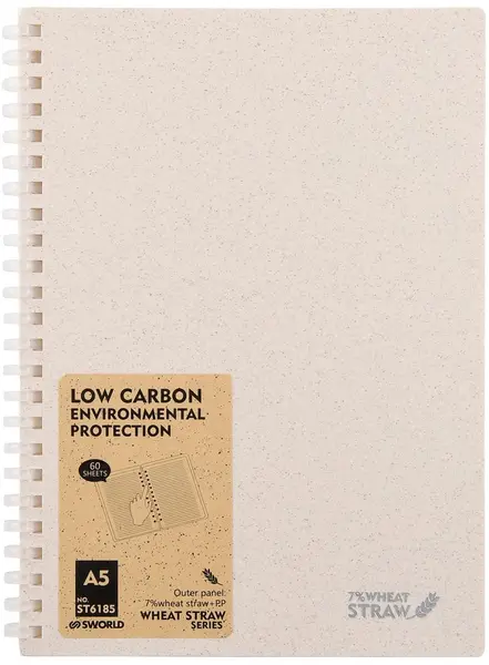 Caiet cu spirală Sworld Wheat Straw - A5, 60 de file, alb