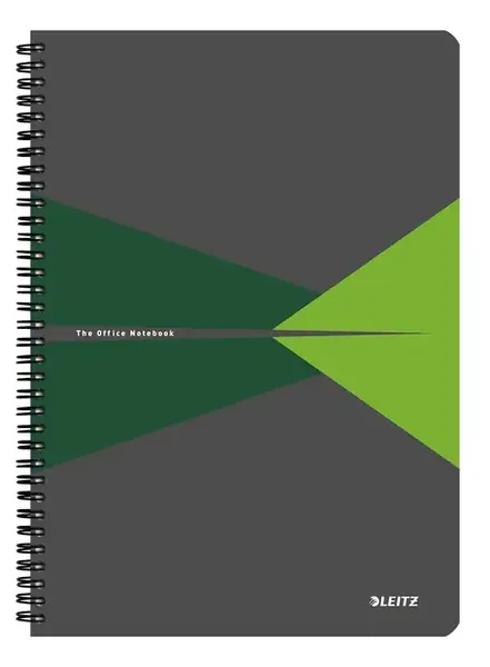Caiet de birou Leitz Office, PP, FSC, reciclabil, A4, 90 coli, cu spira, matematica, Verde
