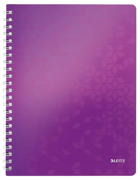 Caiet de birou Leitz Wow A4 coperta PP cu spira 80 file matematica Caiet de birou Leitz Wow A4 coperta PP cu spira 80 file matematica mov metalizat