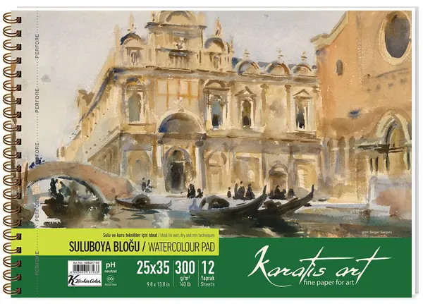 Caiet de schițe acuarelă Keskin Color - Legat cu spirala, 25 x 35 cm, 12 coli