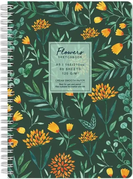 Caiet de schițe Drasca Flowers - Dalie, A5, 60 de coli