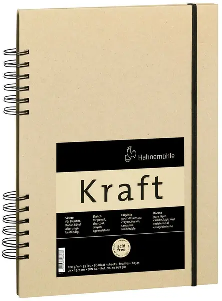 Caiet de schițe pentru desen cu spirală Hahnemuhle Kraft - A5, 80 de coli