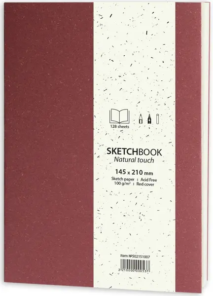 Caiet de schite pentru desen Drasca Natural Touch - Rosu, 128 file, 14.5х21 cm