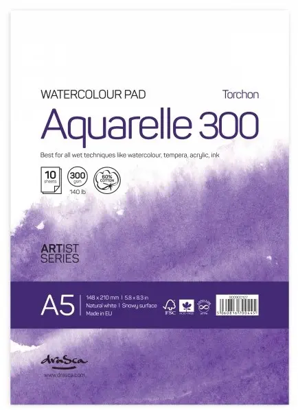 Caiet de schite pentru vopsele acuarele Drasca Watercolour pad - A5, 10 file