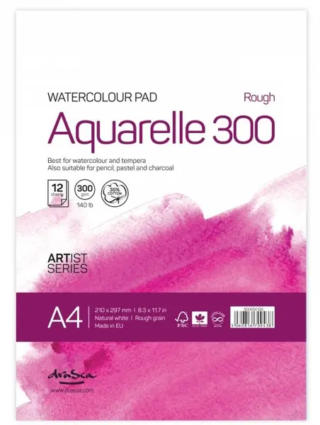 Caiet de schite pentru vopsele acuarele Drasca Watercolour pad - A4, 12 file