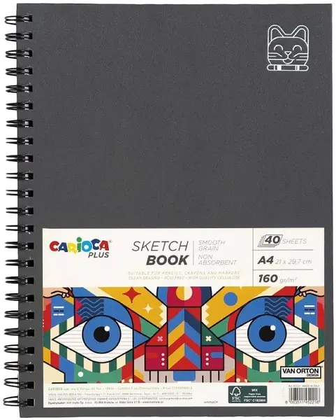 Caiet de schițe spiralat Carioca Plus - Van Orton, A4, 40 foi