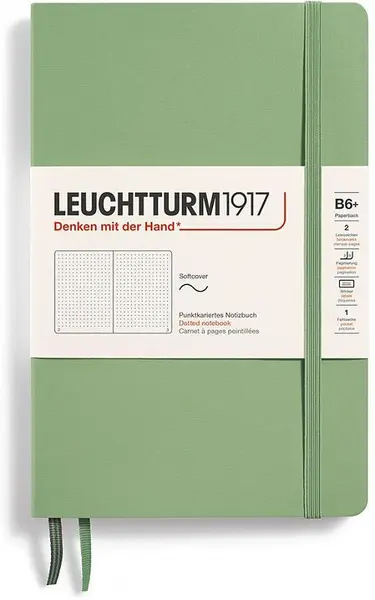 Caiet Leuchtturm1917 Paperback - B6+, verde deschis, pagini cu puncte, copertă moale