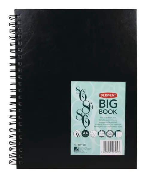 Caiet pentru schite si desen Derwent Professional A4 cu spira 86 coli 110g premium hartie alba negru-vinil Caiet pentru schite si desen Derwent Professional A4 cu spira 86 coli 110g premium hartie alba negru-vinil
