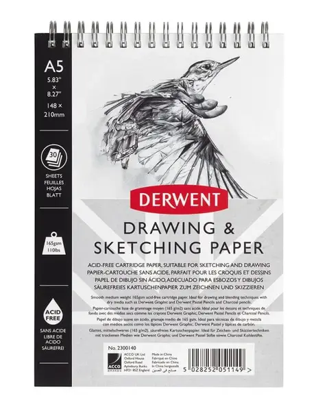Caiet pentru schite si desen Derwent Professional hartie alba A5 cu spira 30 coli 165 gsm calitate premium Caiet pentru schite si desen Derwent Professional hartie alba A5 cu spira 30 coli 165 gsm calitate premium