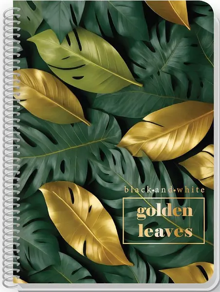 Caiet spiralat Black&White Golden Leaves - A5, 80 foi, sortiment