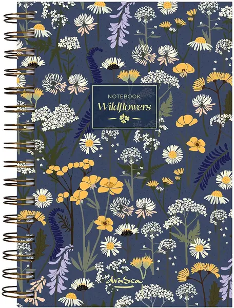 Caiet spiralat Drasca Wildflowers - A5, 120 coli , fundal albastru