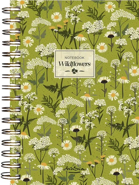 Caiet spiralat Drasca Wildflowers - A5, 120 coli , fundal verde