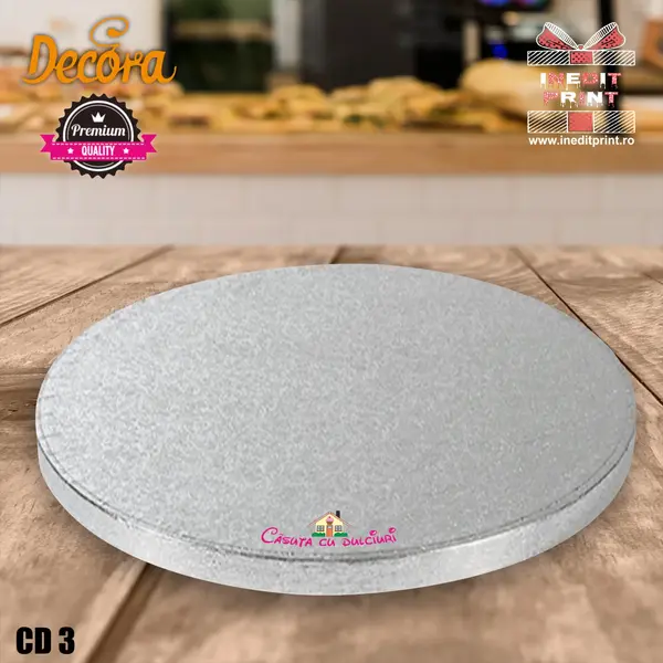 Cake Drum personalizat rotund Argintiu PREMIUM (Decora) CD3 40 cm