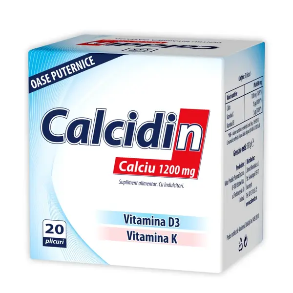 Calcidin, Calciu, 1200 mg, 20 plicuri, Zdrovit