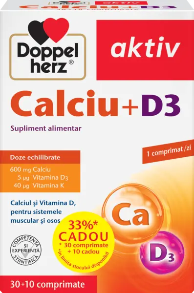 Calciu + D3, 30 comprimate + 10 comprimate cadou, Doppelherz