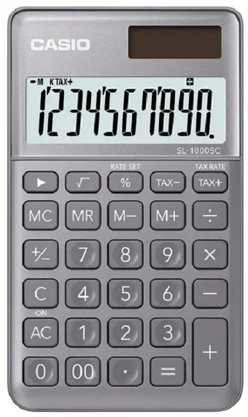 Calculator Casio SL-1000SC - de buzunar, 10 dgt, gri metalic