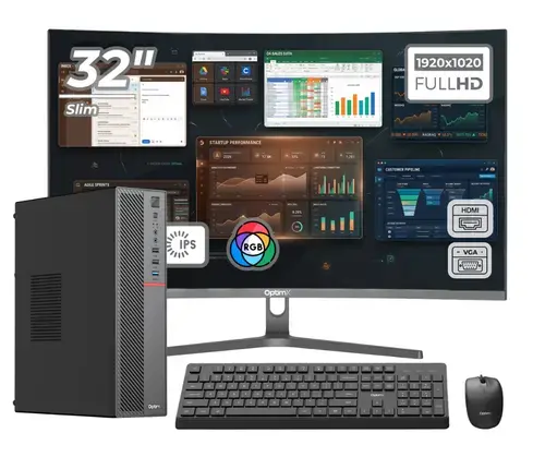 Calculator Pachet Complet Birou OptimX T5 SFF, Intel Core i3-10100, 8GB DDR4, 256GB SSD, Win11 Pro si Monitor Curbat 32inch FHD, IPS, LED + kit tastatura si mouse Pro KM500 cu fir