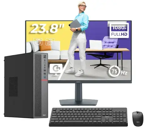 Calculator PC Complet Birou OptimX T5 SFF cu procesor Intel Core i5-10400, 16GB DDR4, 1TB SSD, Win11 Pro si Monitor 24inch FHD, IPS, LED + kit tastatura si mouse Pro KM500 cu fir