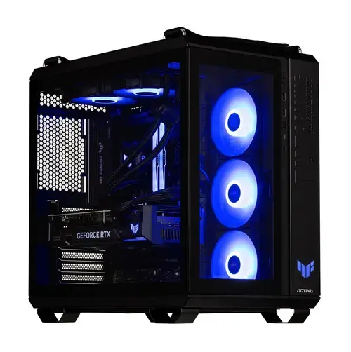 Calculator Sistem PC Gaming Actina KOMACNGIP0182 Midi Tower Powered by ASUS, Procesor AMD Ryzen™ 7 9800X3D, 8 cores, 4.7GHz, 96 MB L3, 32GB DDR5, 2TB SSD, NVIDIA GeForce RTX 5080 16GB GDDR7, DLSS 4, Wi-Fi, Bluetooth, No OS (Negru)