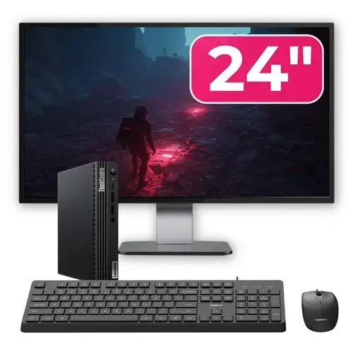Calculator Sistem PC Refurbished Lenovo ThinkCentre M70q G3, Intel Core i5-12600T 2.10 - 4.60GHz, 8GB DDR4, 256GB SSD NVMe + Monitor 24" + cadou tastatura si mouse OptimX Pro KM500